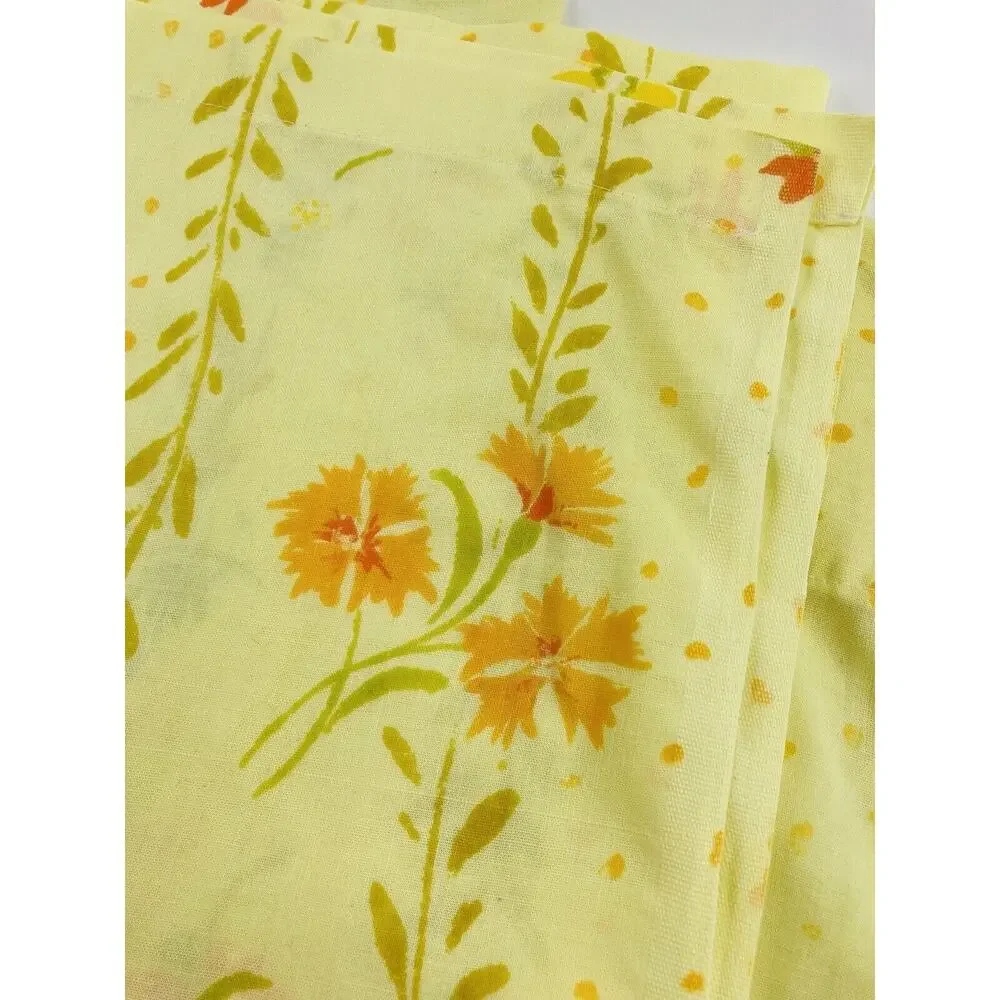 Pequot 70s Yellow Flower Power Twin Flat Sheet Muslin Dacron Wildflowers Orange